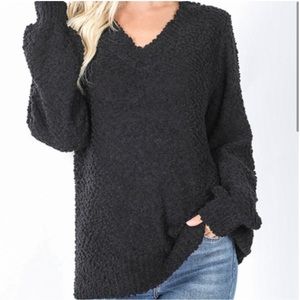 Zenana Popcorn Sweater Puff Sleeve at Wrist Back (Size 1X)